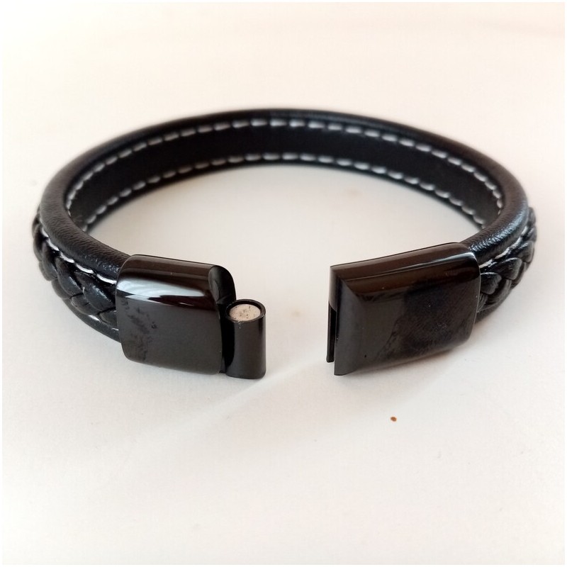 pulsera cuero negro hombre