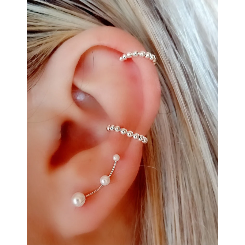 pendientes para el cartilago con bolitas de plata