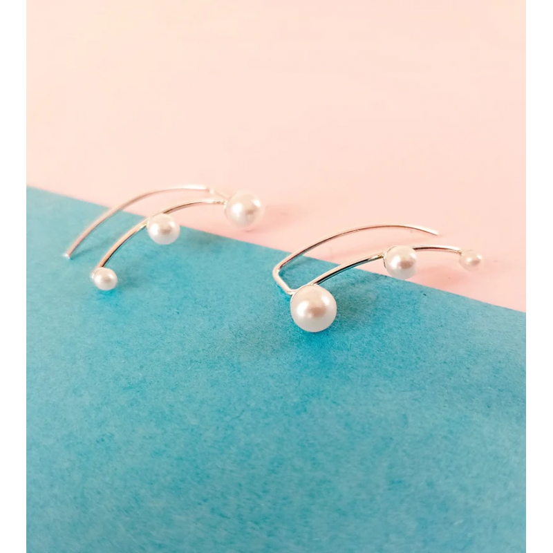 pendientes trepadores plata y perlas