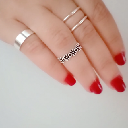anillo midi con margaritas de plata