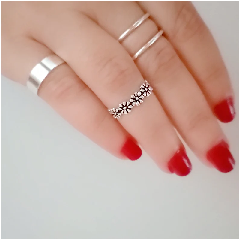 anillo midi con margaritas de plata