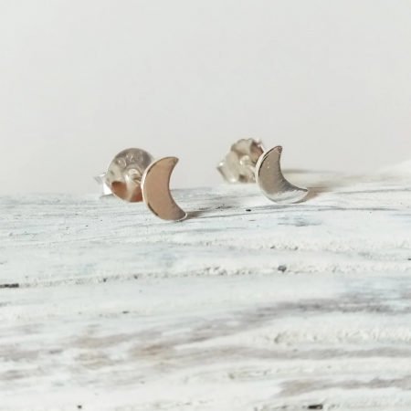 Mini Moon Silver  Stud Earrings