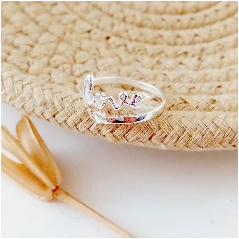 anillo love ajustable plata