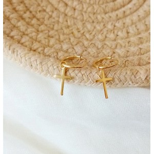 Hoop Earrings with Cross in sterling silver with gold plating 2