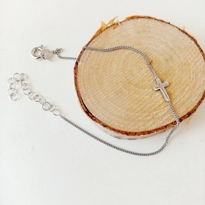 pulsera plata cruz horizontal
