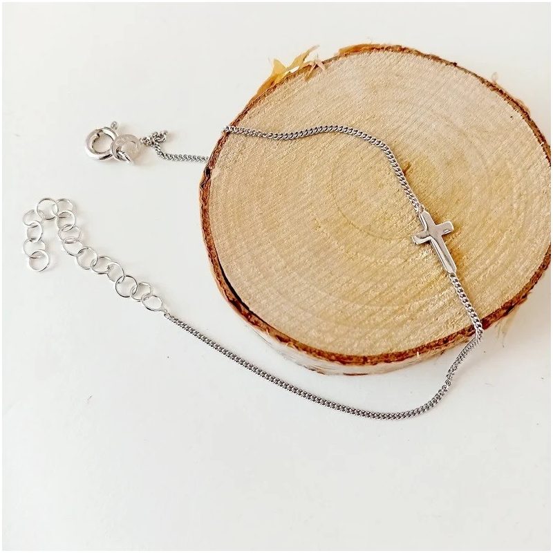 pulsera plata cruz horizontal