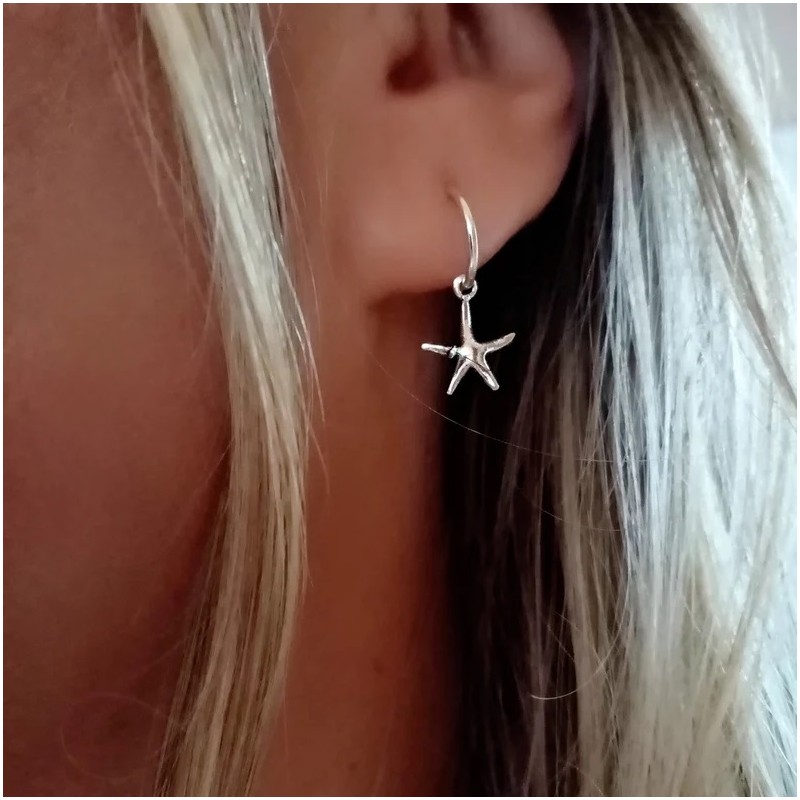pendientes aro estrella de mar plata