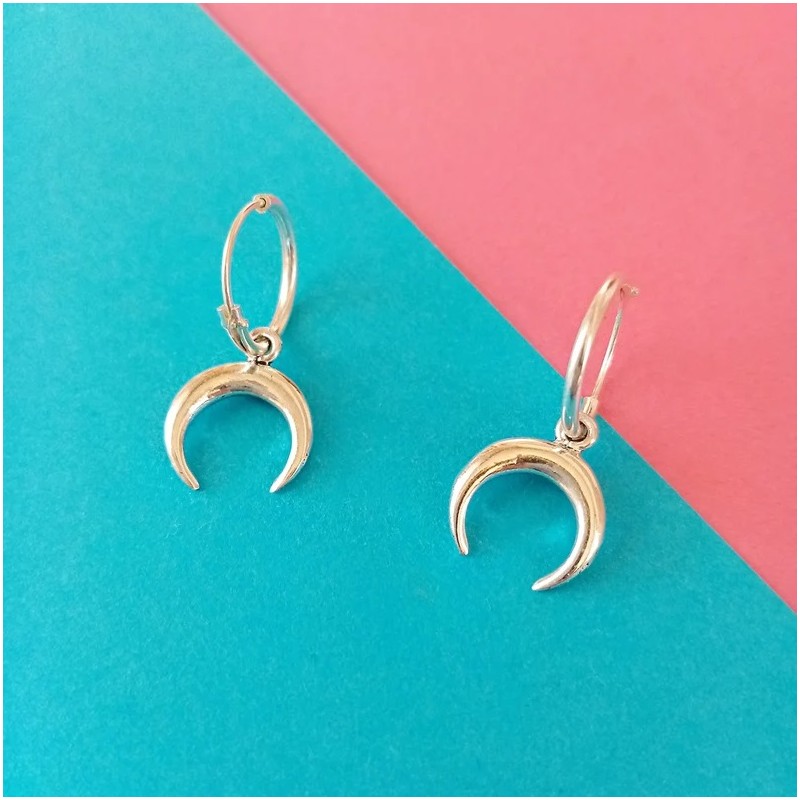 pendientes aro plata luna invertida
