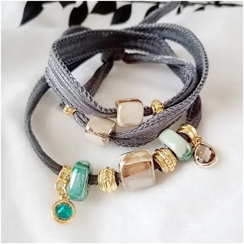 pulsera boho chic gris