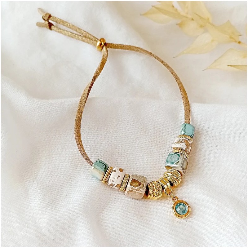 Gold Leather Bracelet Turquesa