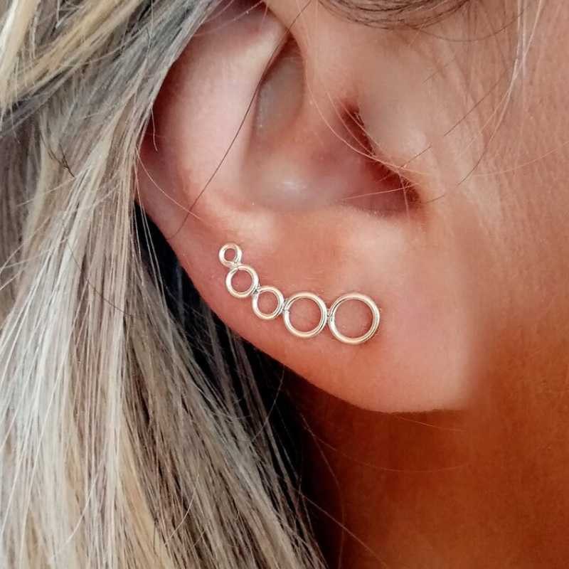 Silver Circle Climbing Earrings