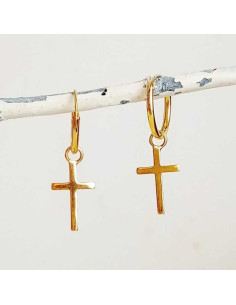 Hoop Earrings with Cross in sterling silver with gold plating