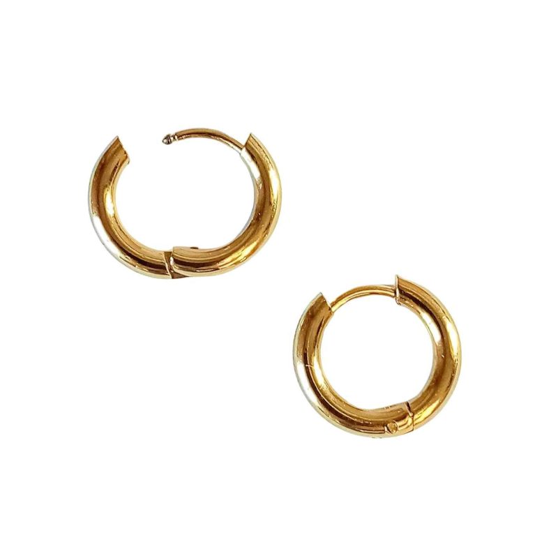 Golden Stainless Steel Hoops for men 2.5mm x 14mm