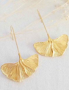 Long Gold Ginkgo Leaf Earrings 2