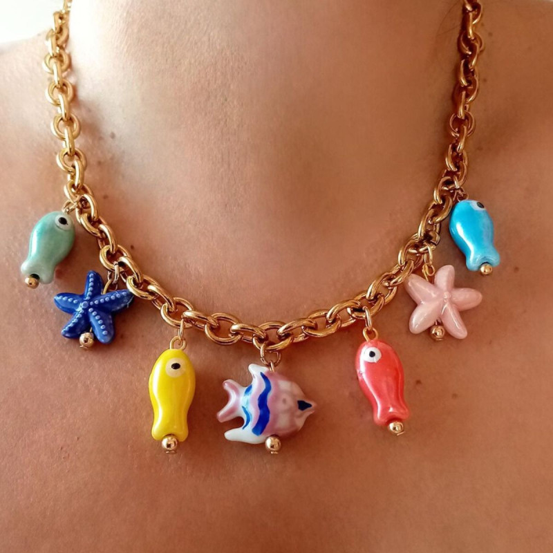 collar arrecife acero baño de oro