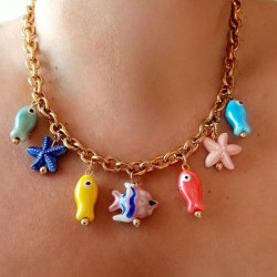 collar arrecife acero baño de oro