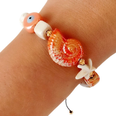 Salmon and beige summer bracelet with adjustable closure 2