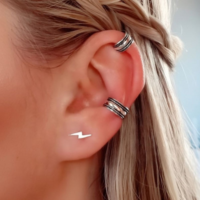 pendientes mini rayo plata