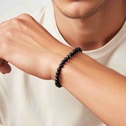 Pulsera Elástica Obsidiana Negra Masculina – Escudo contra Negatividad