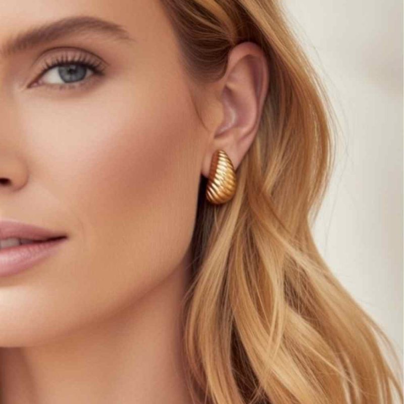 Gold Croisant Drop Earrings