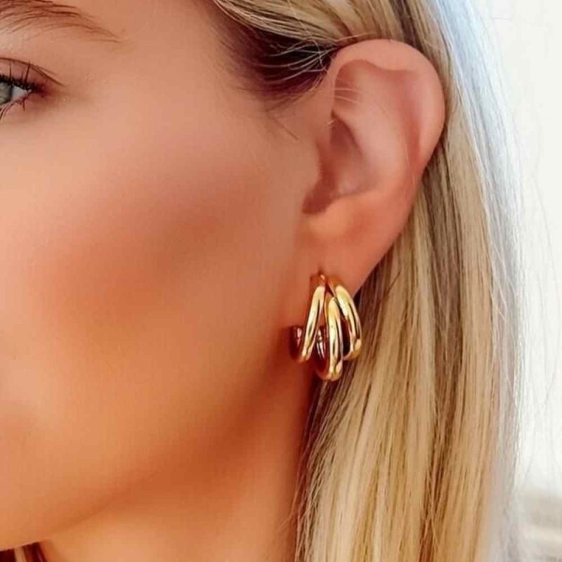 pendientes tres aros dorados