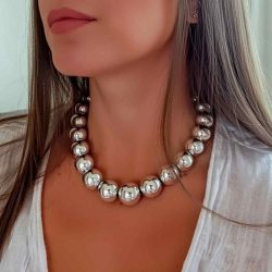 Chunky Silver Bead Necklace Large Balls