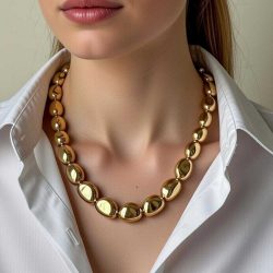 Chunky Irregular Pebble Bead Gold Necklace – 18K Gold Plated Stainless Steel