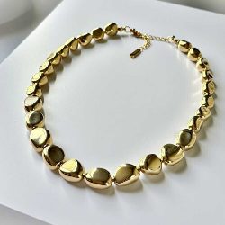 Chunky Irregular Pebble Bead Gold Necklace – 18K Gold Plated Stainless Steel