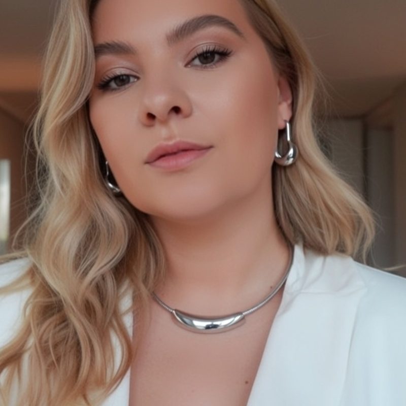 Steel Curved Bar Choker Necklace Shiny