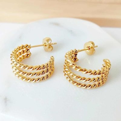 copy of Triple Linked Hoop Earrings Gold