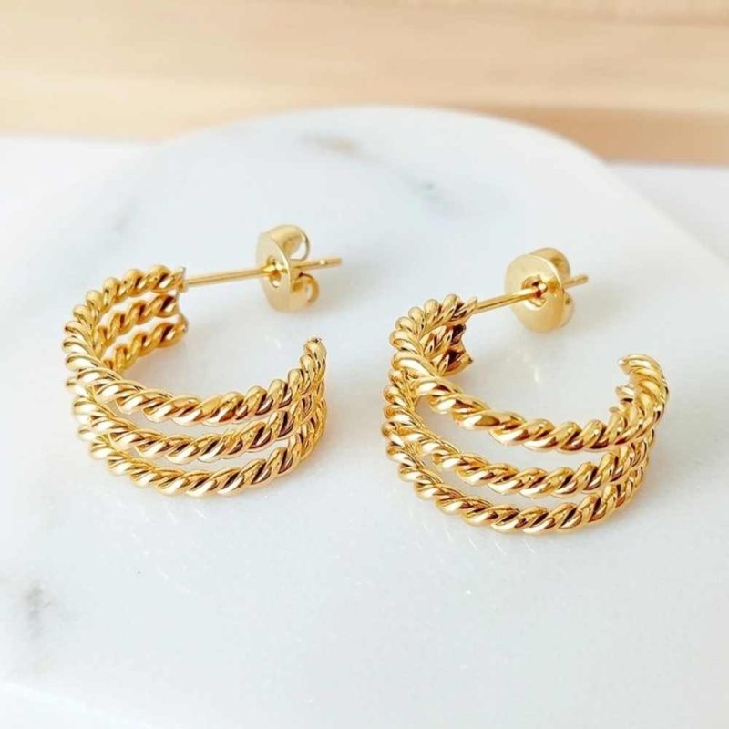copy of Triple Linked Hoop Earrings Gold
