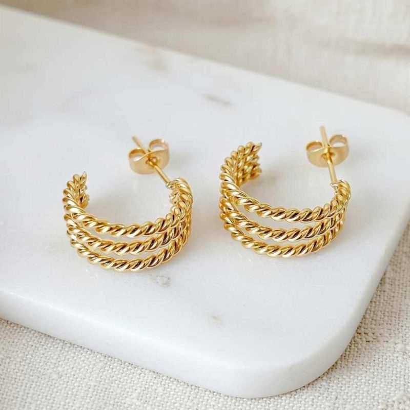 copy of Triple Linked Hoop Earrings Gold