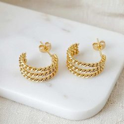 copy of Triple Linked Hoop Earrings Gold