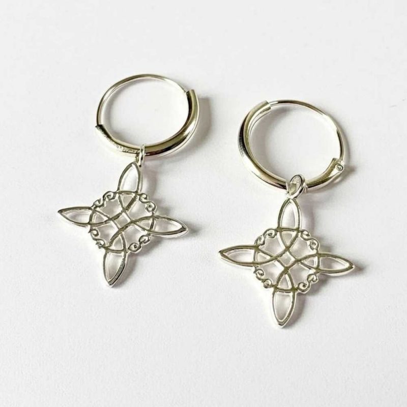925 silver hoop earrings with Witch's Knot charm – evil eye protection amulet