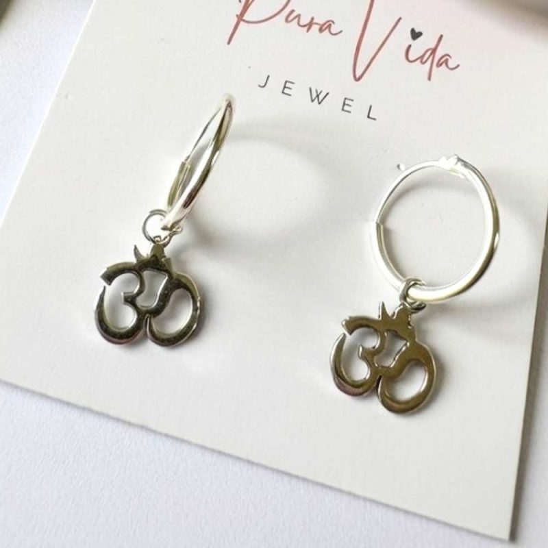 Silver Hoop Earrings with Om Symbol