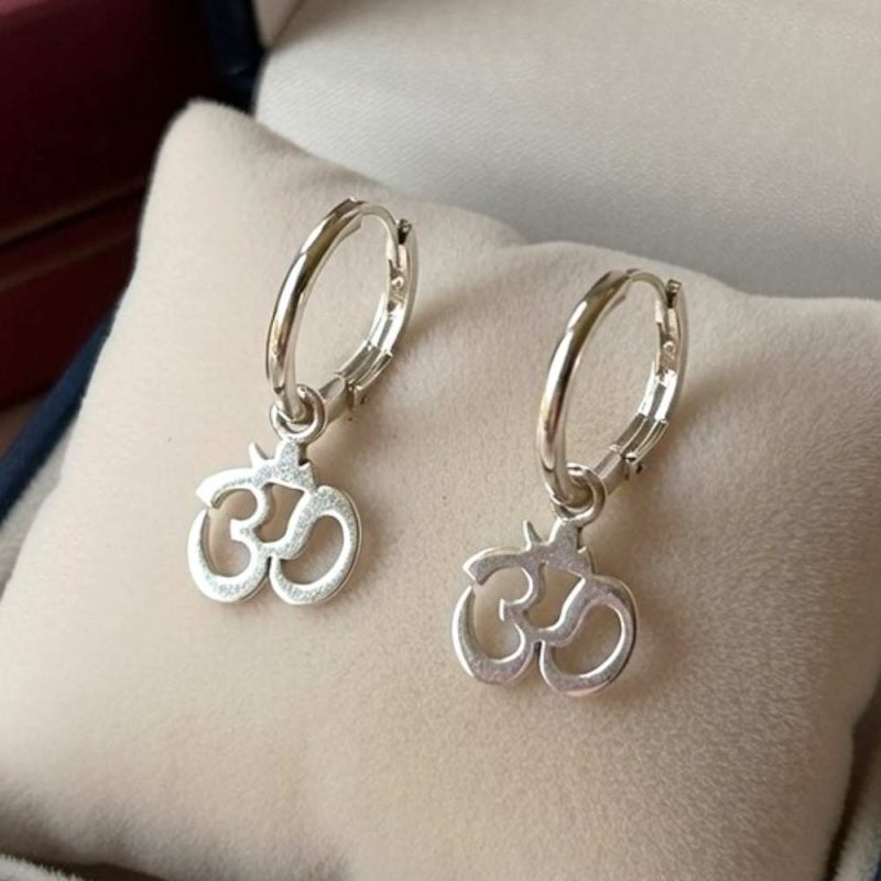 Silver Hoop Earrings with Om Symbol