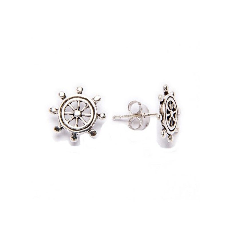 Pendientes de plata de ley de estilo marinero con forma de timón de barco de www.puravidapulseras.com