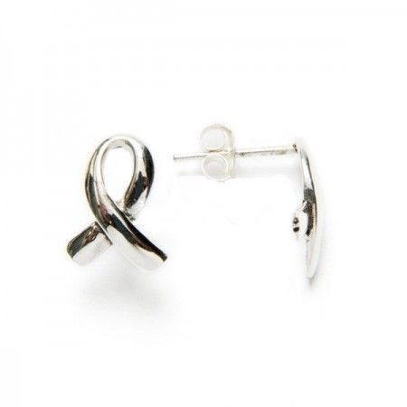 pendientes con forma de lazo contra el cancer en plata de ley  de www.puravidapulseras.com