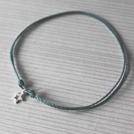 Tobillera hilo encerado color turquesa con estrella de plata