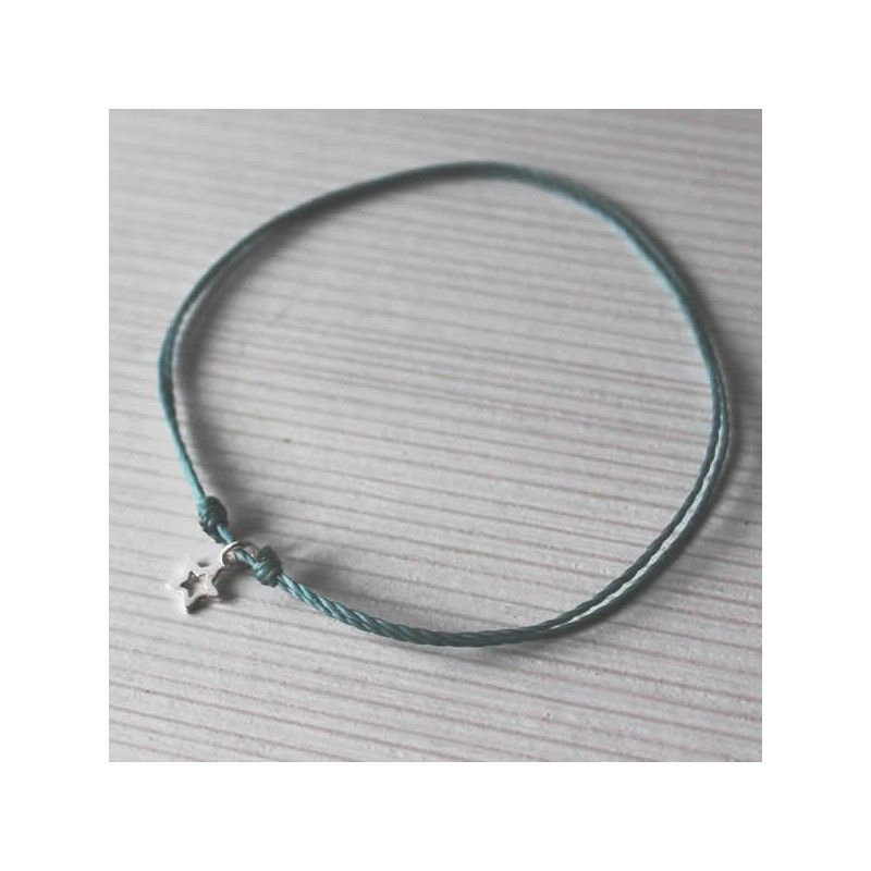 Tobillera hilo encerado color turquesa con estrella de plata