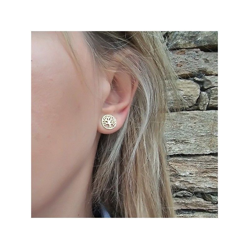 Tree of Life Stud Earrings in 925 sterling silver with gold plating