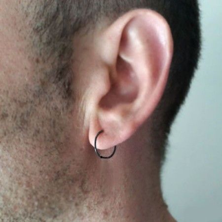 de Aro Negros 14 mm Pendientes Hombre